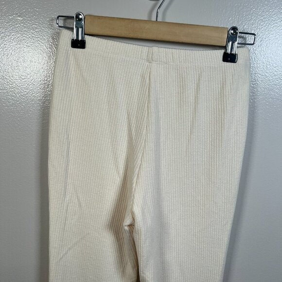 White Fox Revival Flare Pants Size Small Cream High Rise Ribbed Knit Comfy - Picture 9 of 11